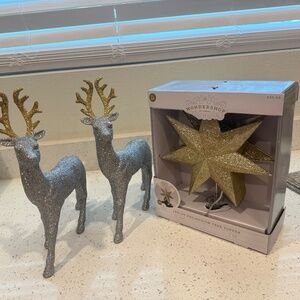 Wondershop LED lit projector tree topper + Reindeer set